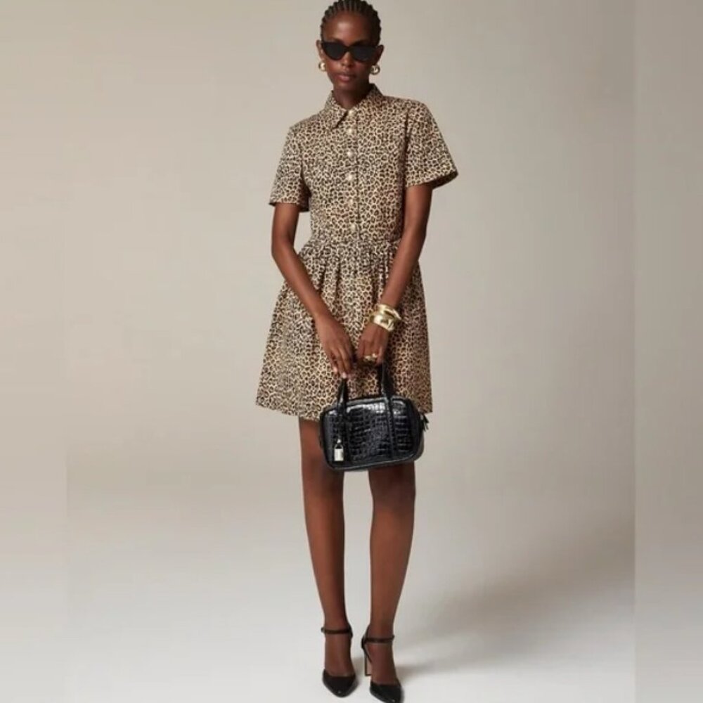 J.Crew A-line shirtdress in leopard chino CE758
